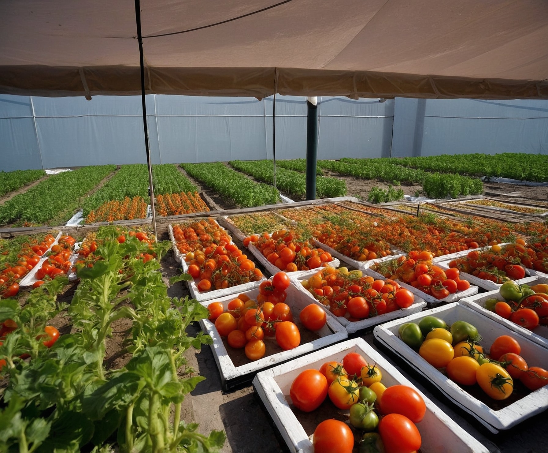Vista panorámica de invernaderos sostenibles